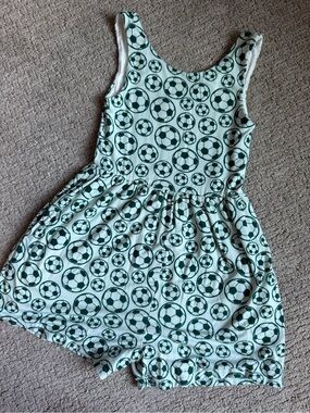 SweetHoney Light Blue and Dark Green Soccer Print Kids One-Piece